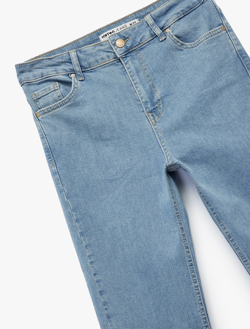   Dar Kalıp Pamuklu Yüksek Bel İspanyol Paça Jean Pantolon - Flare Jeans