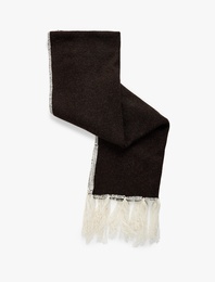 Püsküllü Dikiş Detaylı Triko Uzun Atkı