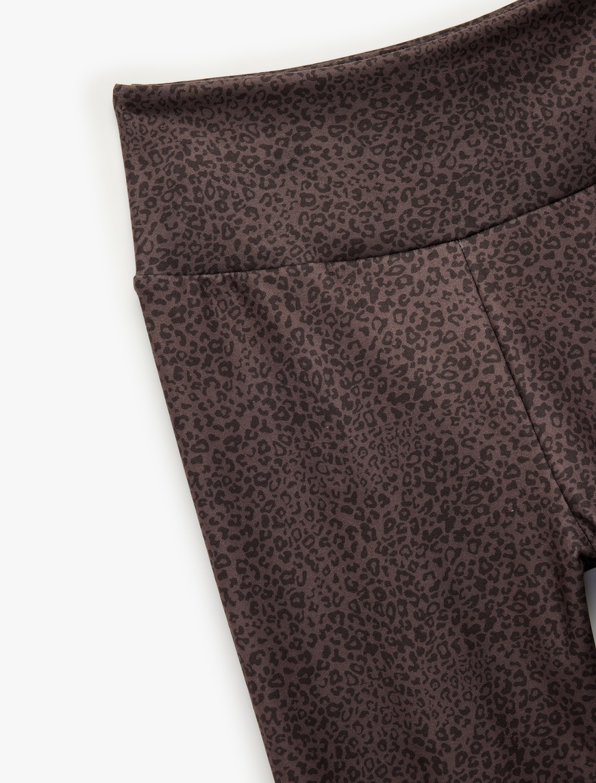   Yüksek Bel Slim Fit Leopar Desenli Spor Tayt