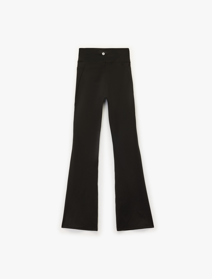  Yüksek Bel Slim Fit Cep Detaylı İspanyol Paça Spor Tayt