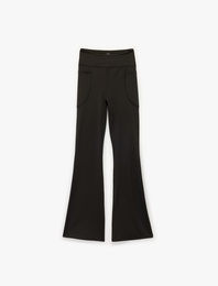 Yüksek Bel Slim Fit Cep Detaylı İspanyol Paça Spor Tayt