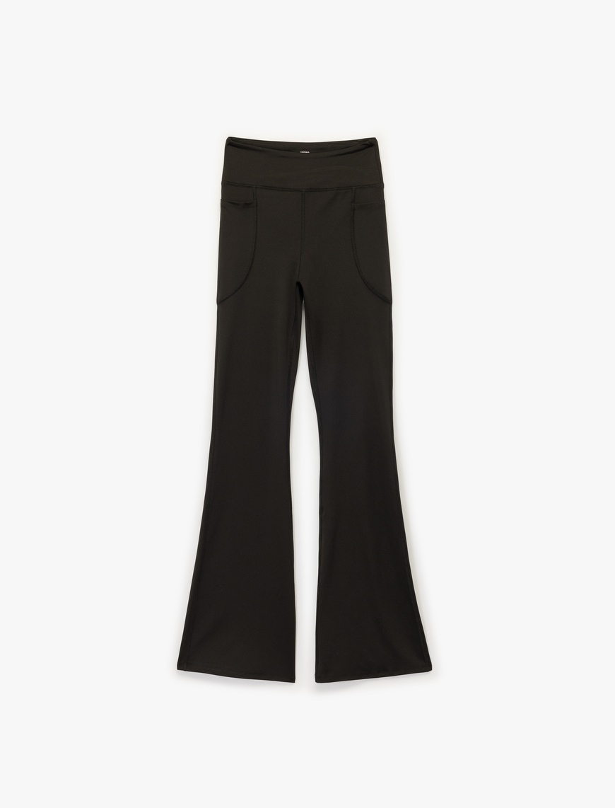   Yüksek Bel Slim Fit Cep Detaylı İspanyol Paça Spor Tayt
