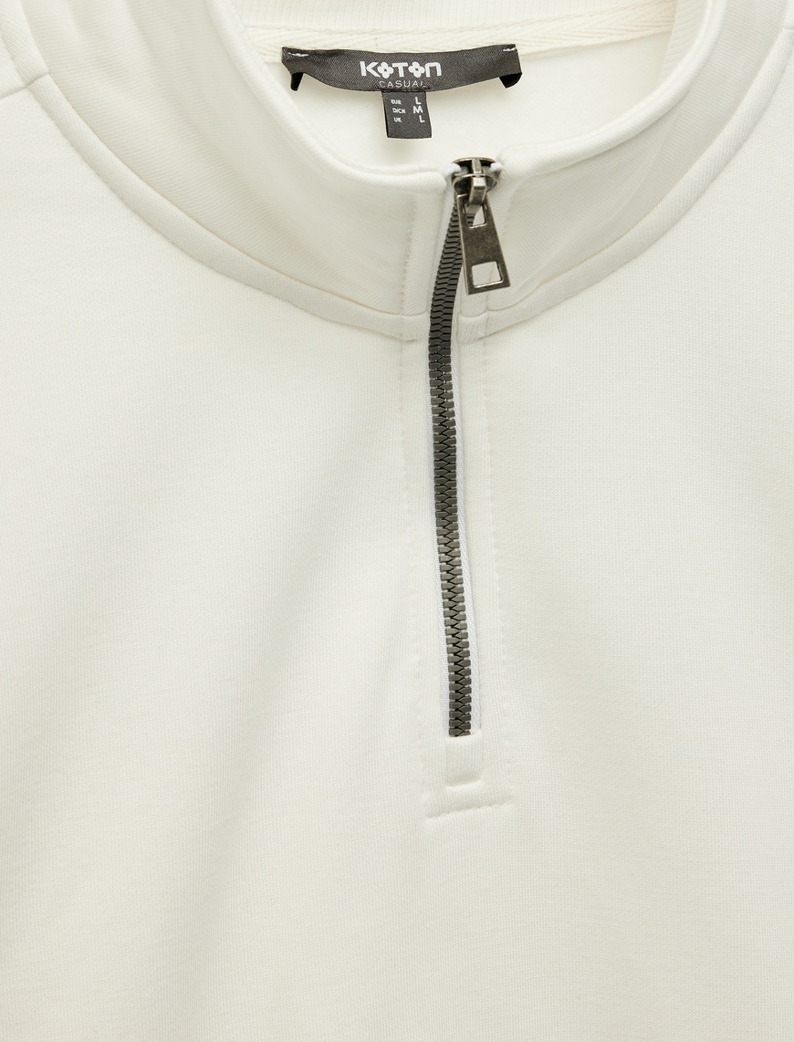   Uzun Kollu Şardonlu Basic Yarım Fermuarlı Sweatshirt