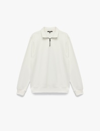 Uzun Kollu Şardonlu Basic Yarım Fermuarlı Sweatshirt