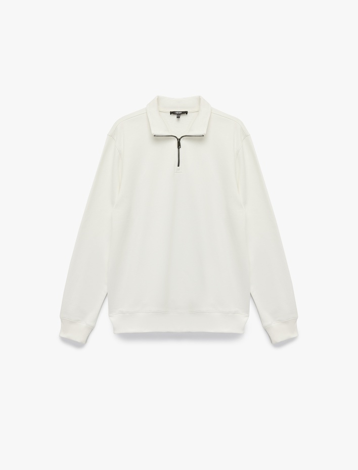  Uzun Kollu Şardonlu Basic Yarım Fermuarlı Sweatshirt
