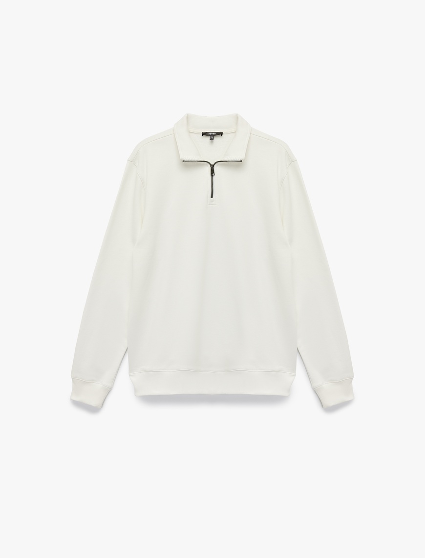   Uzun Kollu Şardonlu Basic Yarım Fermuarlı Sweatshirt