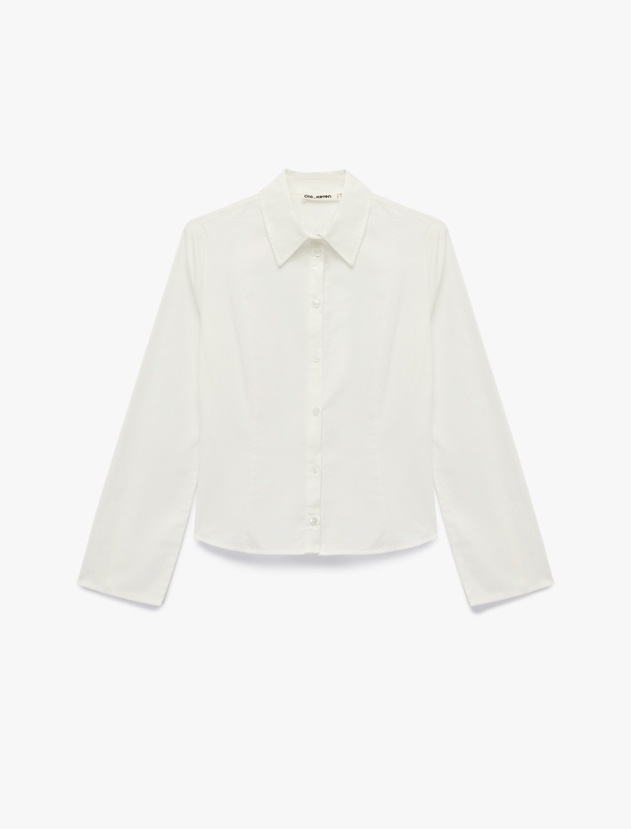  Pamuklu Uzun Kollu Slim Fit Düğmeli Klasik Yaka Gömlek
