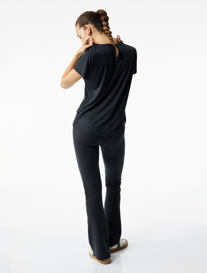  Yüksek Bel Slim Fit İspanyol Paça Spor Tayt