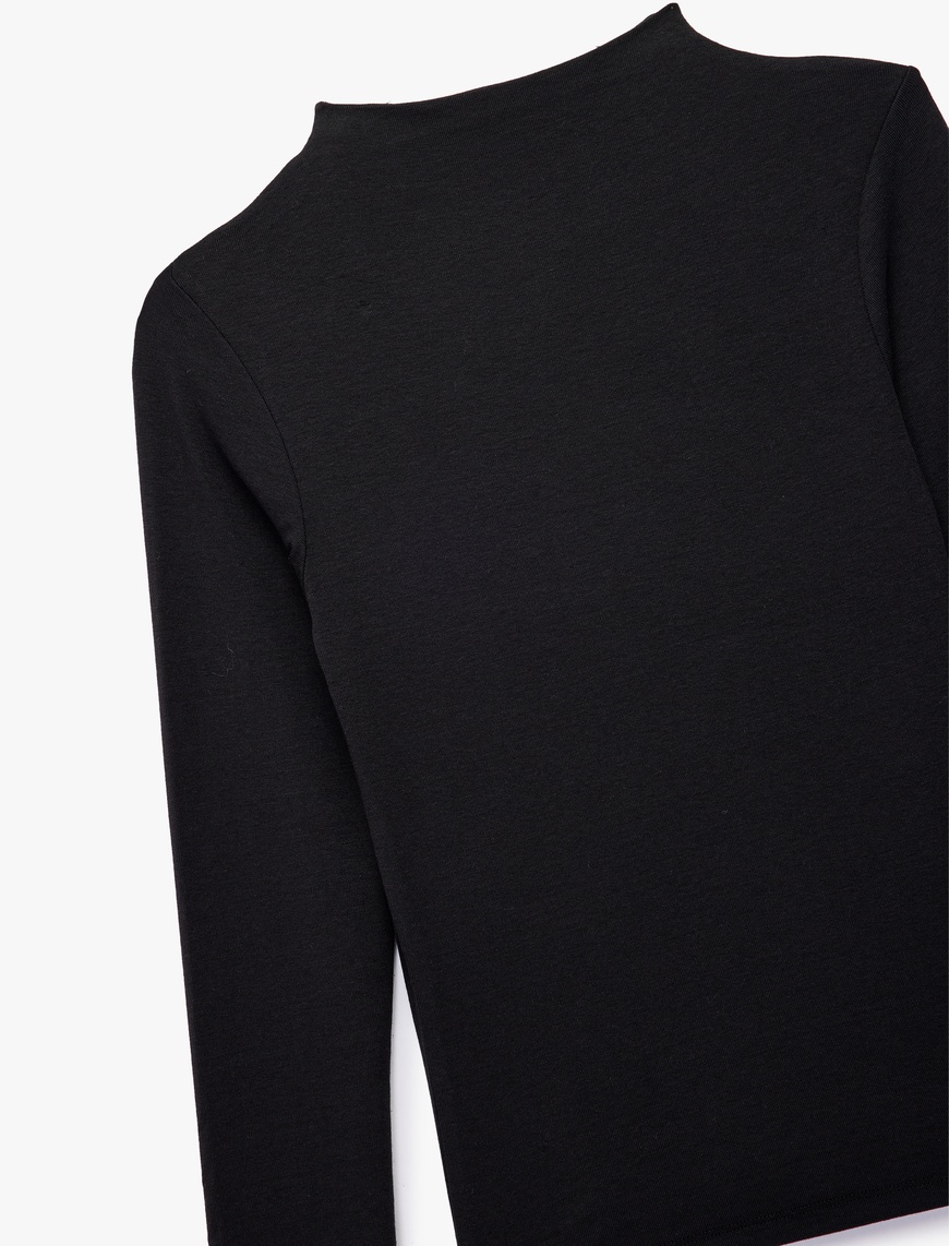   Dik Yaka Slim Fit Modal Karışımlı Basic Uzun Kollu Tişört