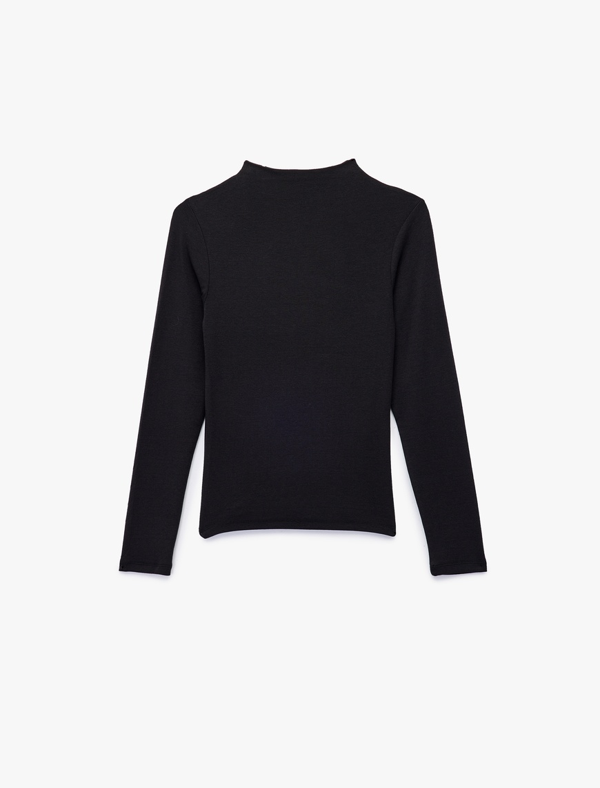   Dik Yaka Slim Fit Modal Karışımlı Basic Uzun Kollu Tişört
