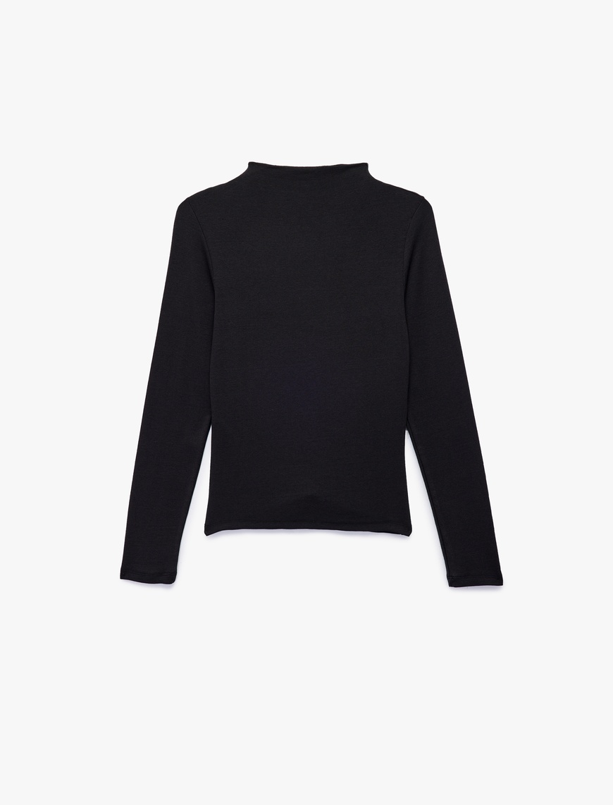   Dik Yaka Slim Fit Modal Karışımlı Basic Uzun Kollu Tişört