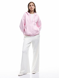 Baskılı Uzun Kollu Şardonlu Kanguru Cepli Fermuarlı Sweatshirt