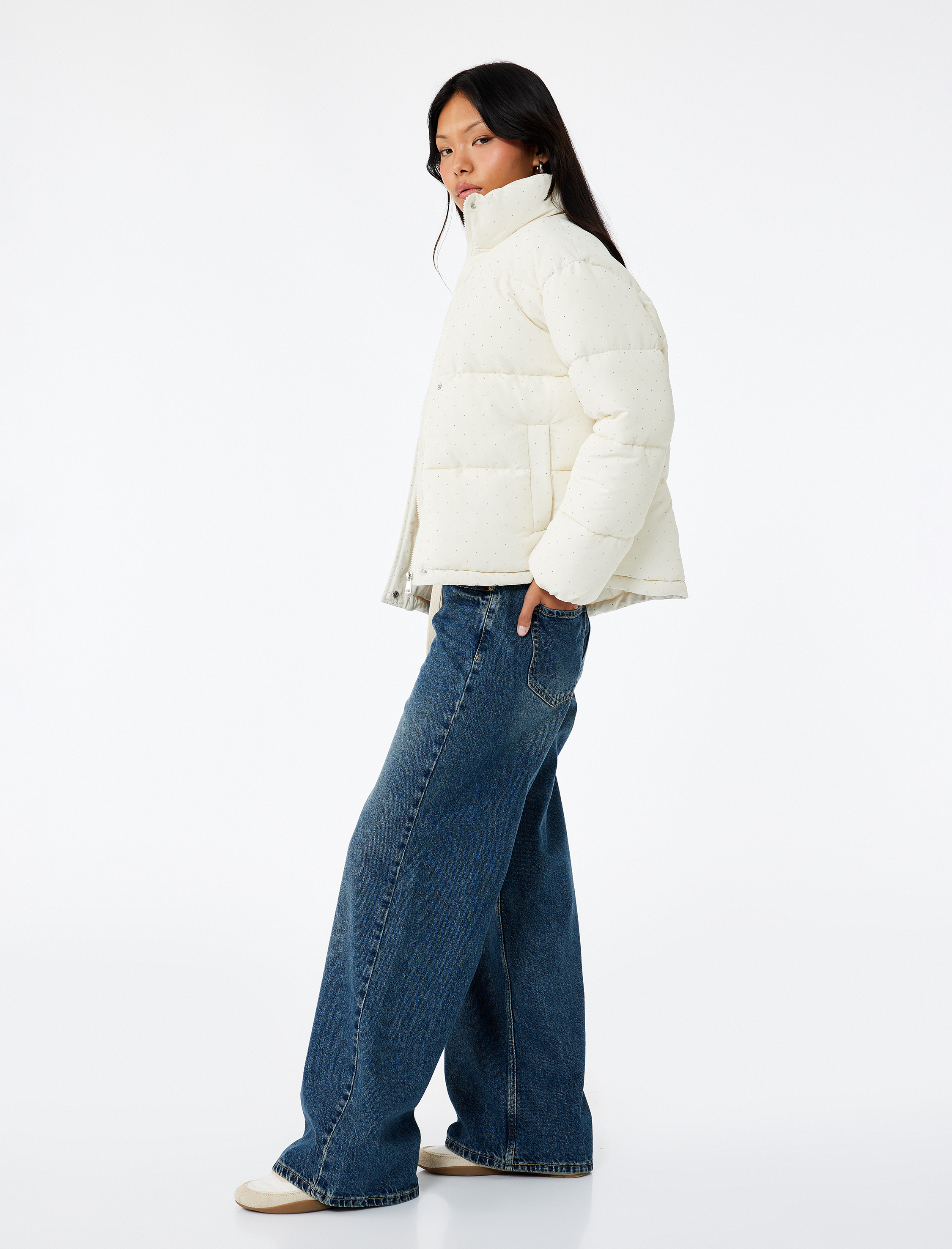   Standart Bel Regular Fit Geniş Paça Bağcıklı Jean Pantolon - Wide Leg Jeans