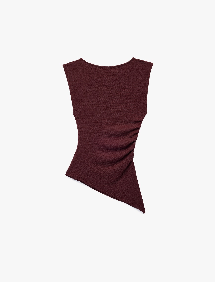   Slim Fit Asimetrik Bisiklet Yaka Bürümcük Kolsuz Tişört