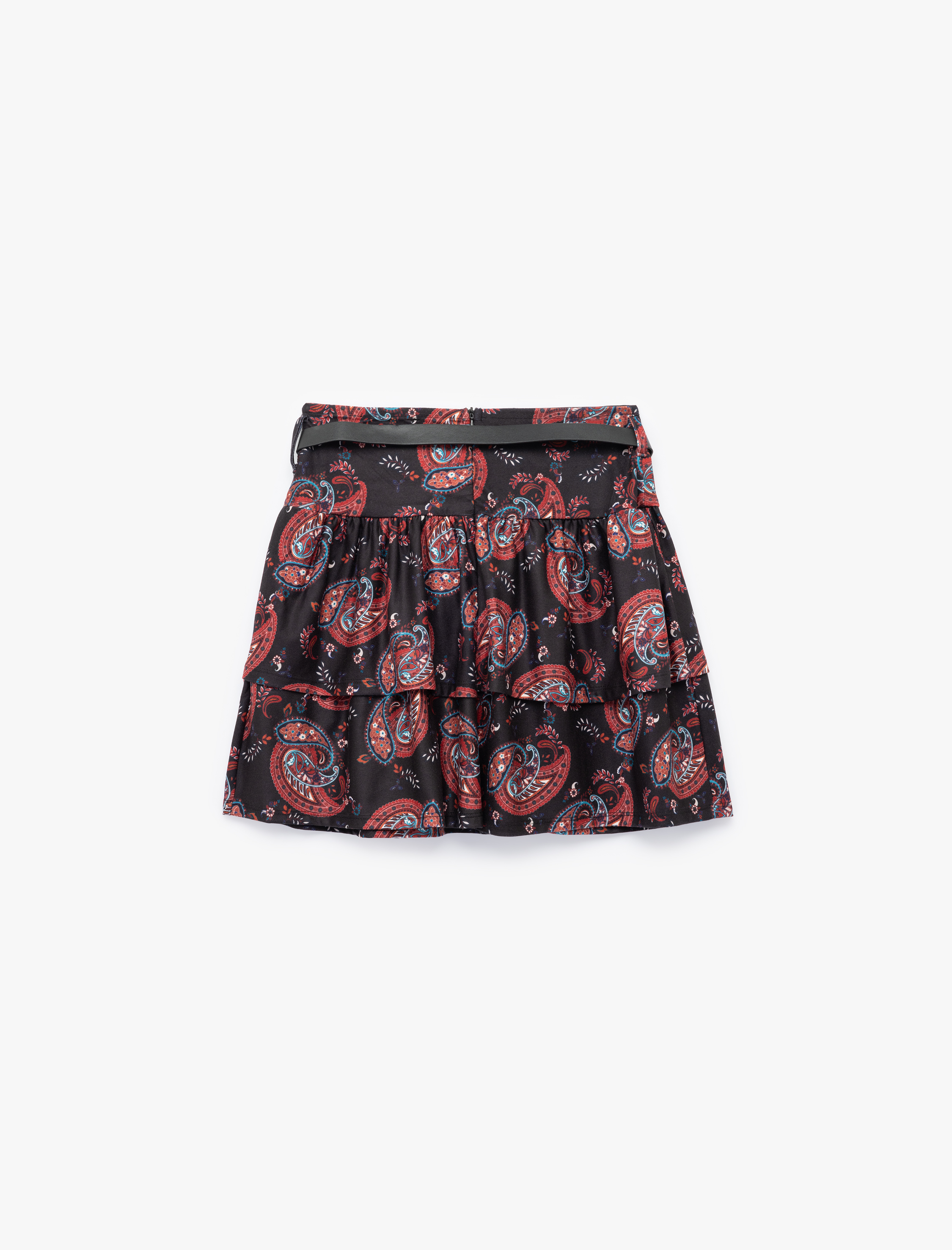 Katlı Kemerli Yüksek Bel A Kesim Volanlı Mini Etek