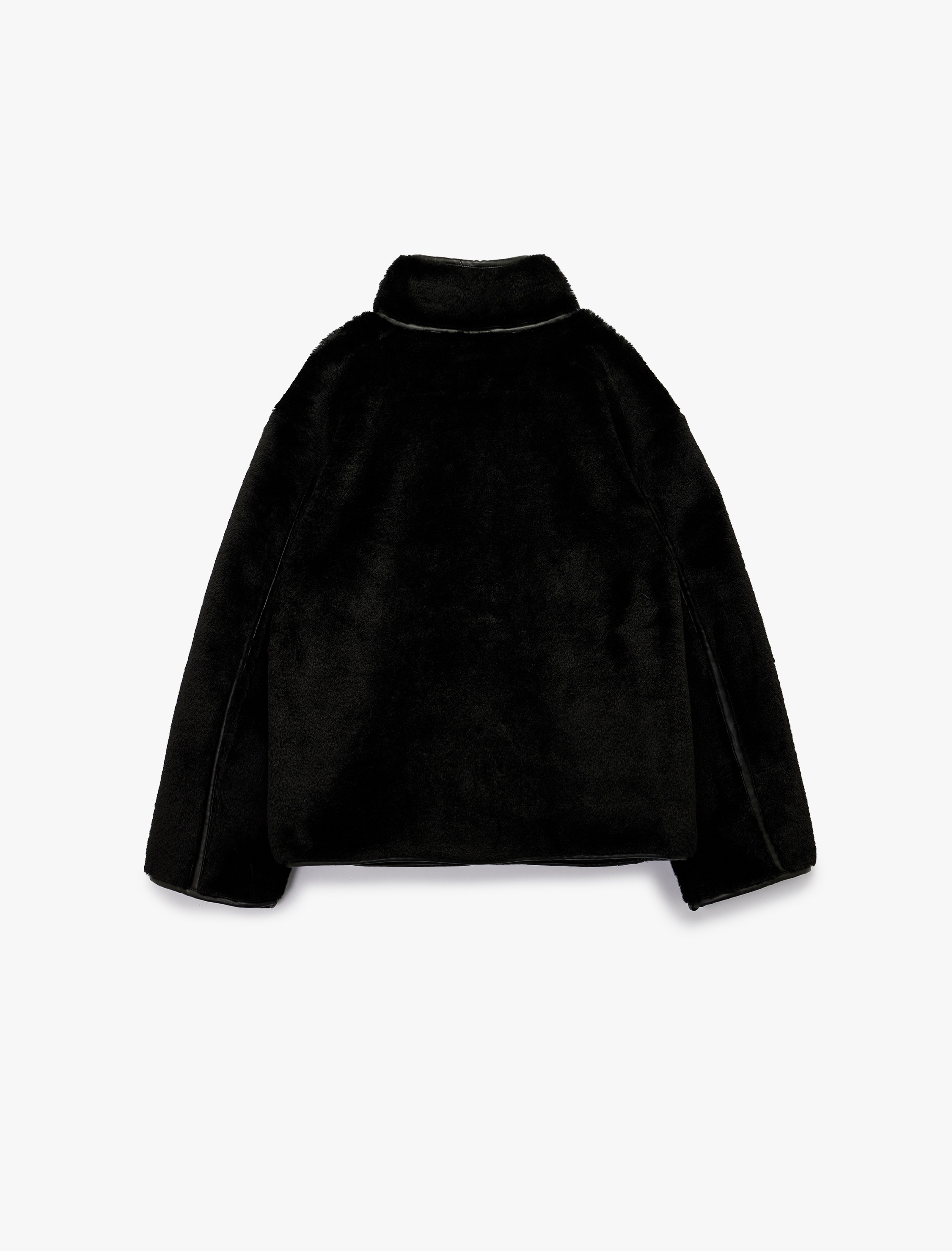   Dik Yaka Kaban Peluş Biye Detaylı Düğmeli Uzun Kollu