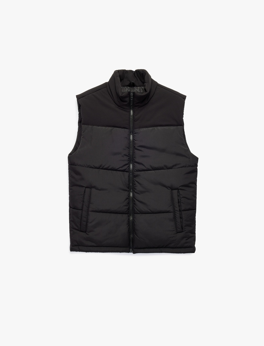   Fermuarlı Cep Detaylı Slim Fit Dik Yaka Kolsuz Şişme Yelek