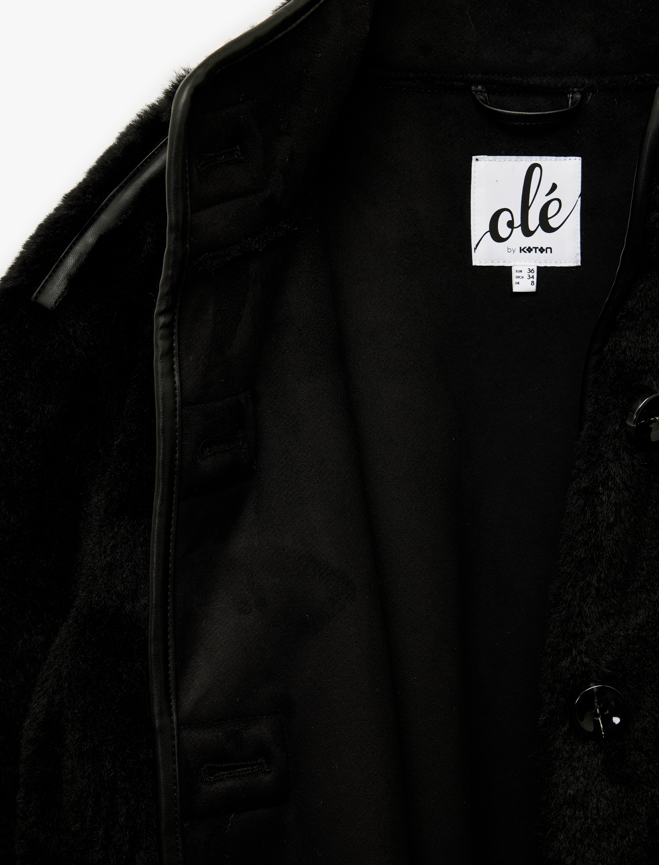   Dik Yaka Kaban Peluş Biye Detaylı Düğmeli Uzun Kollu