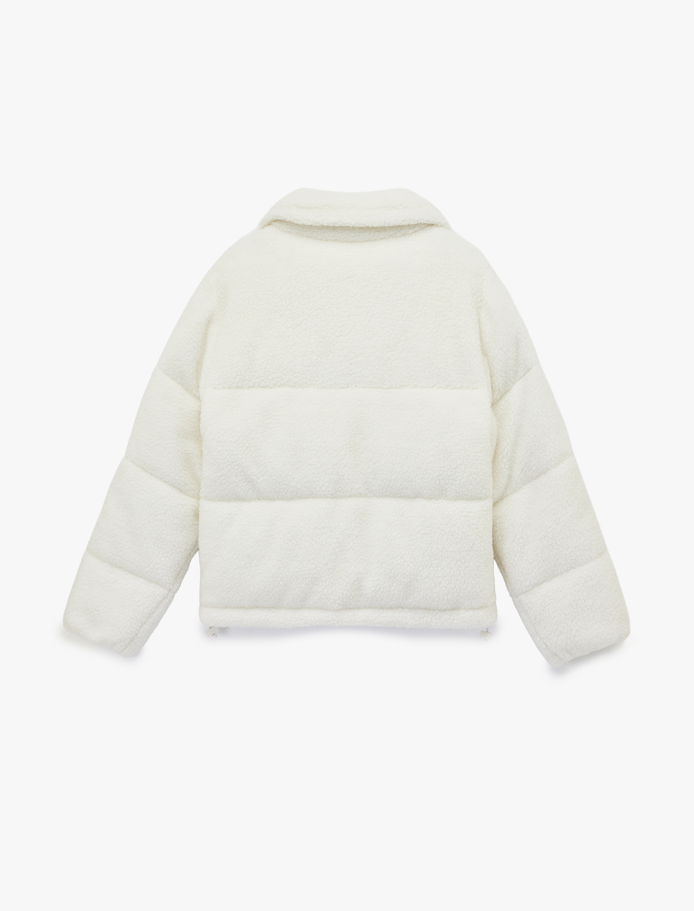   Fermuarlı Dik Yaka Uzun Kollu Cep Detaylı Peluş Mont