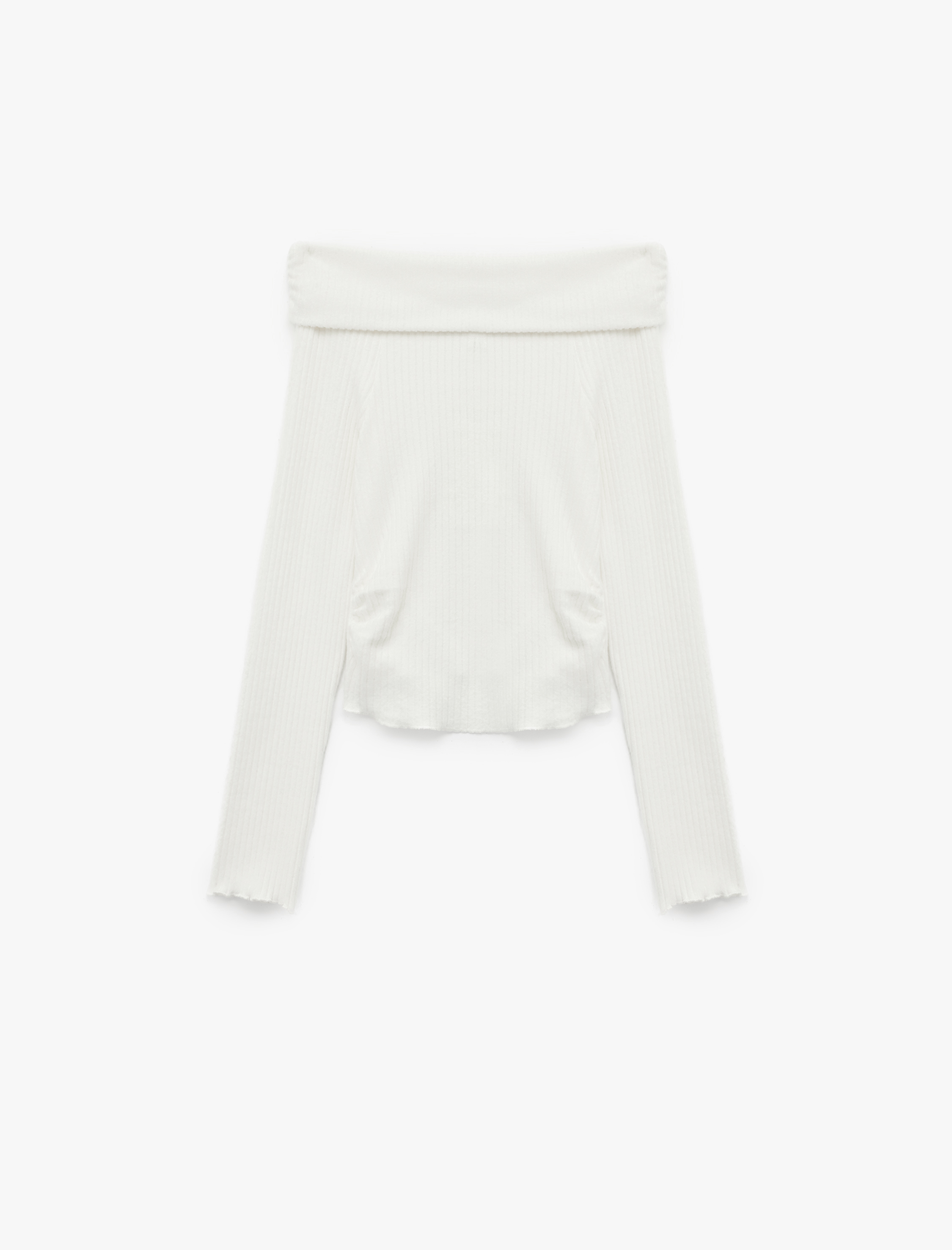   Viskon Karışımlı Kaşkorse Omzu Açık Slim Fit Uzun Kollu Tişört