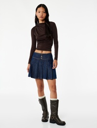 Drape Detaylı Dar Kesim Uzun Kollu Tişört