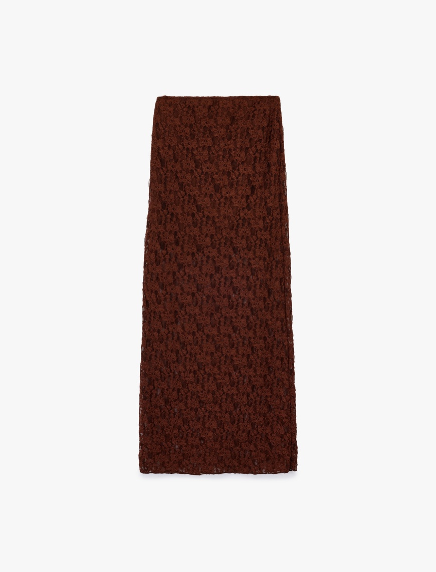   Slim Fit Yüksek Bel Dantel Midi Kalem Etek