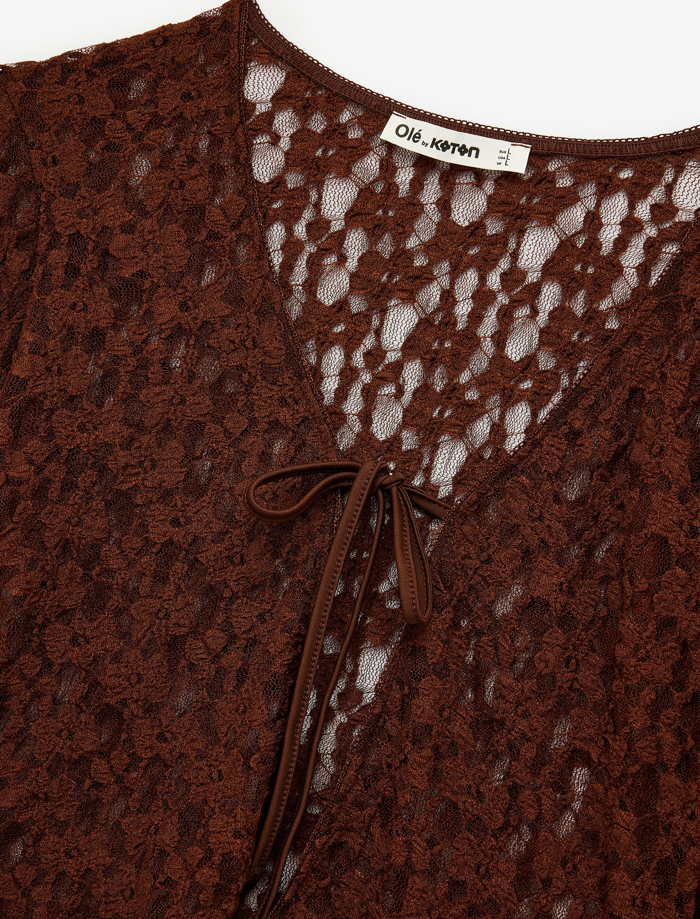   Bağlama Detaylı Uzun Kollu V Yaka Dantel Hırka