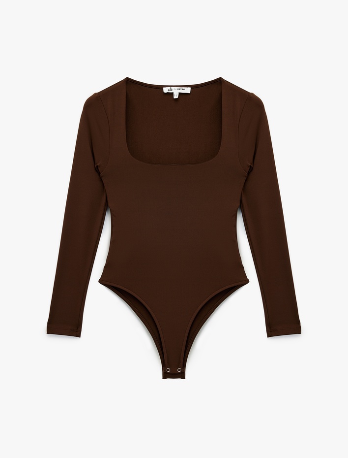  Slim Fit Kare Yaka Uzun Kollu Çıtçıtlı Body