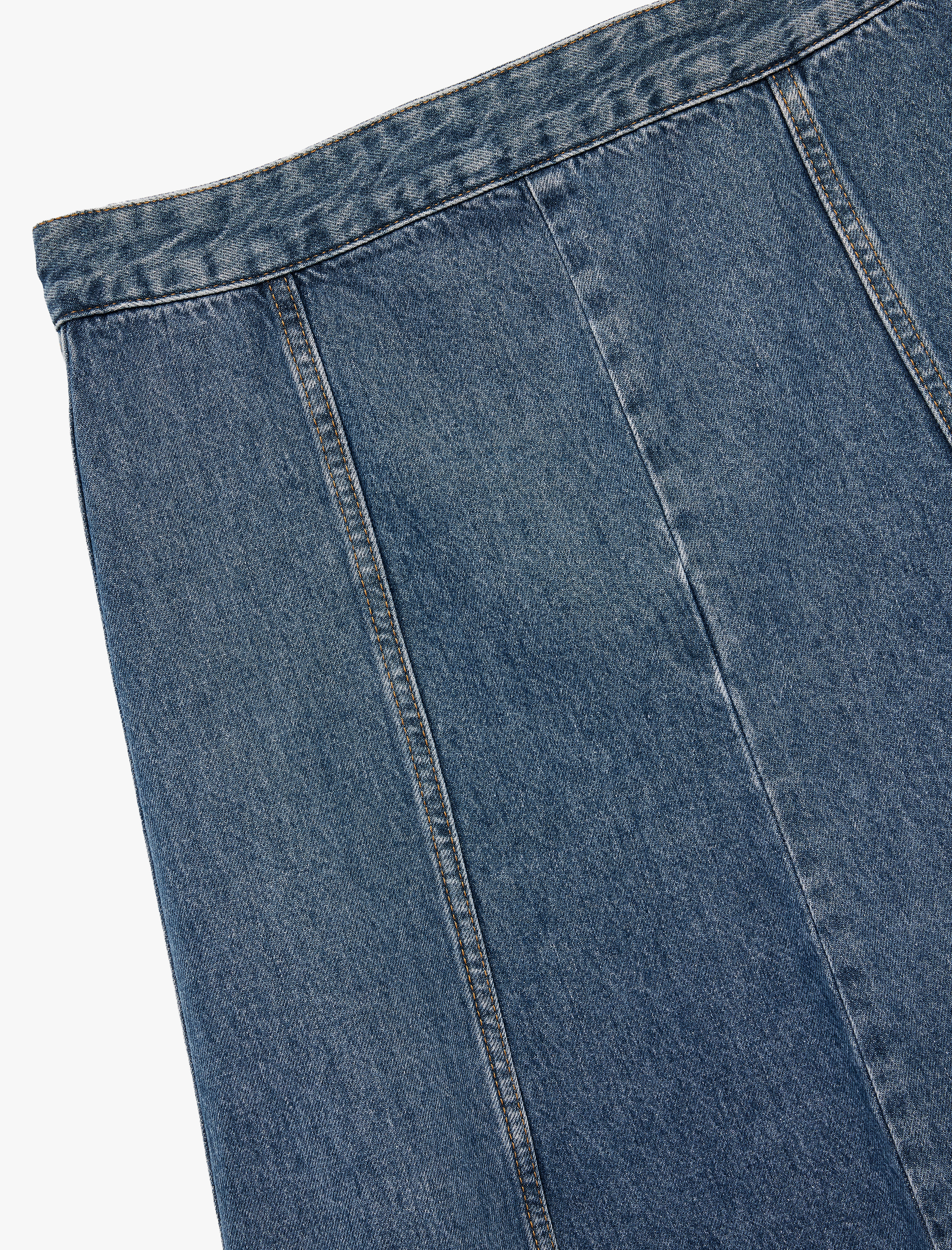   Volanlı Pamuklu Denim Midi Etek