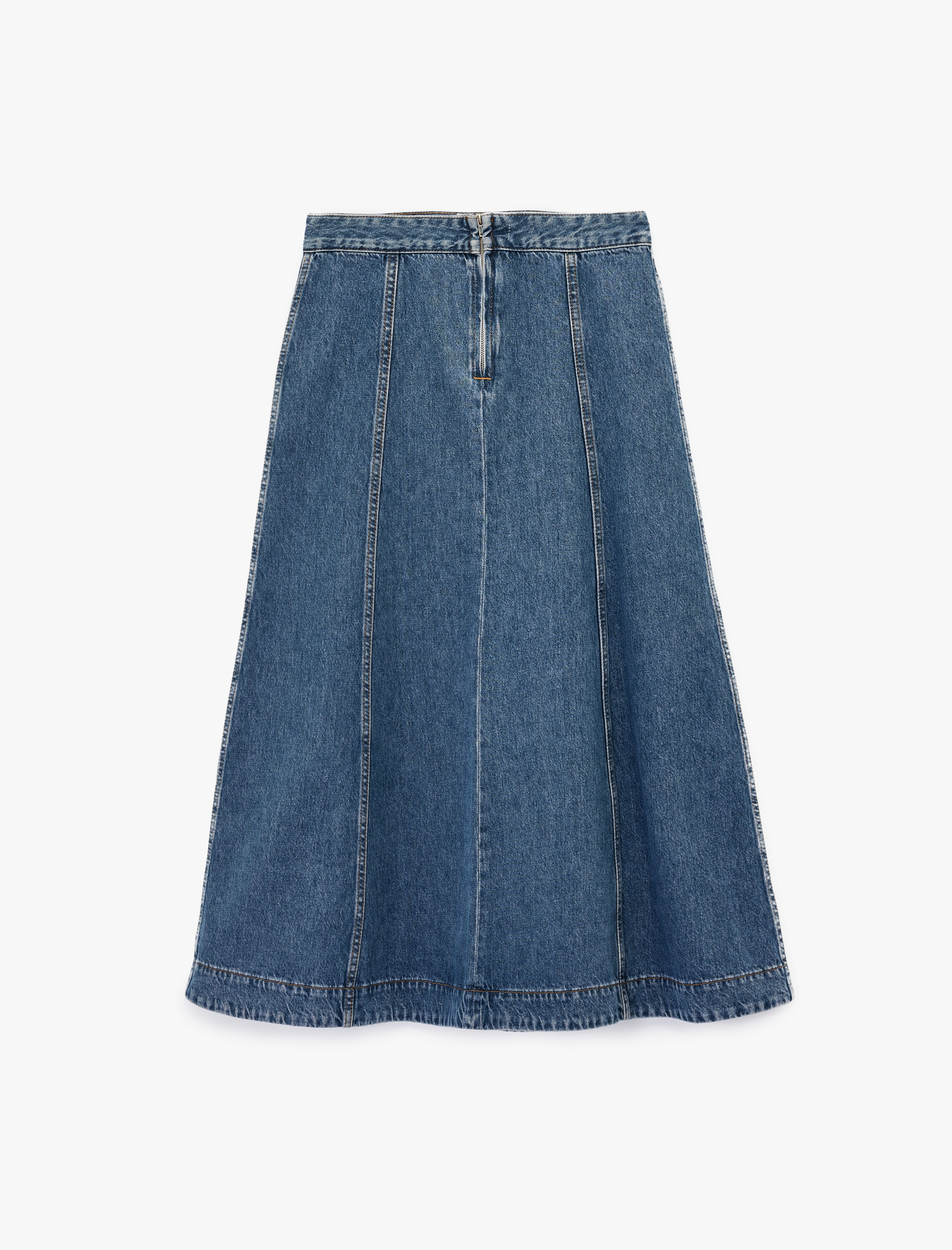   Volanlı Pamuklu Denim Midi Etek