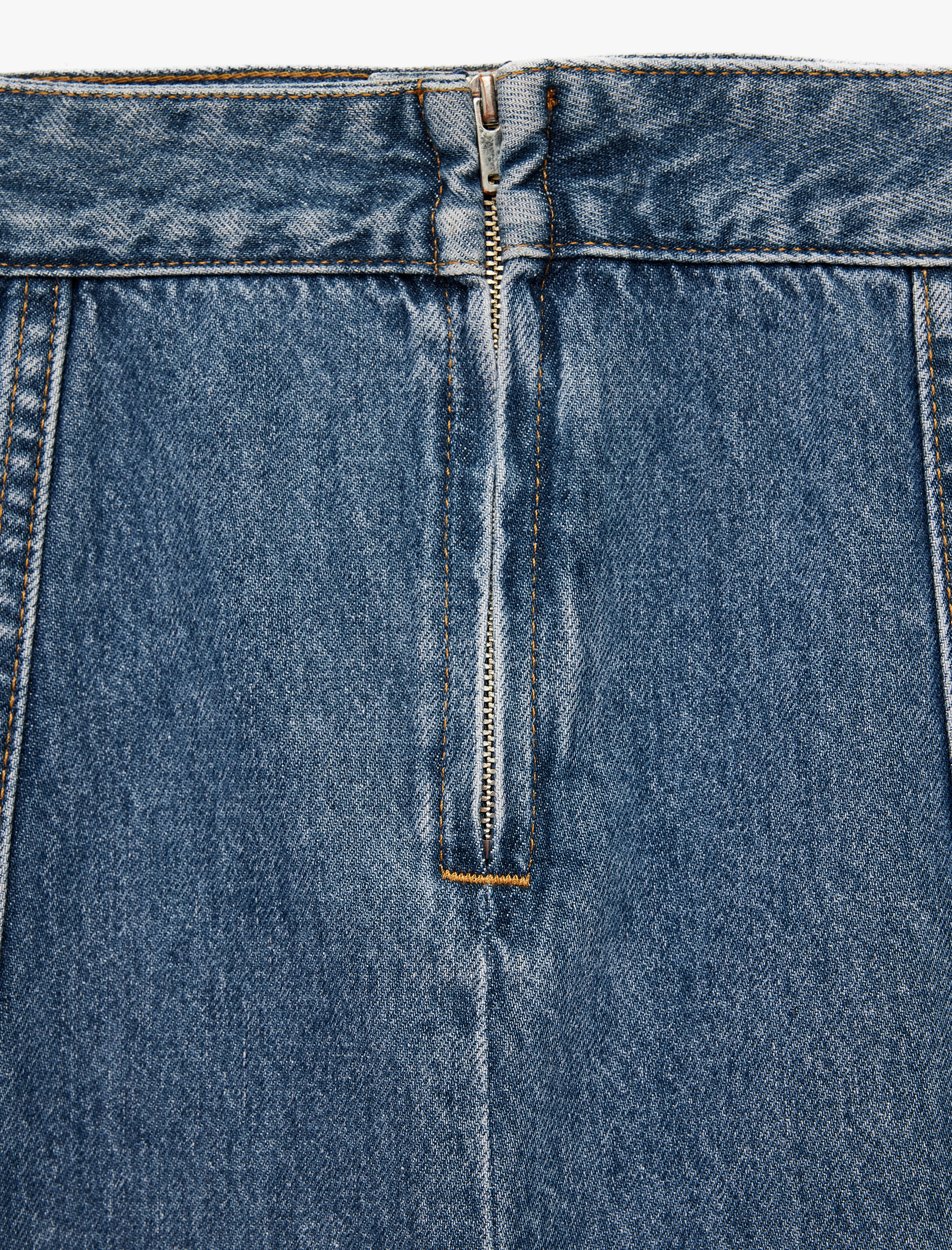   Volanlı Pamuklu Denim Midi Etek