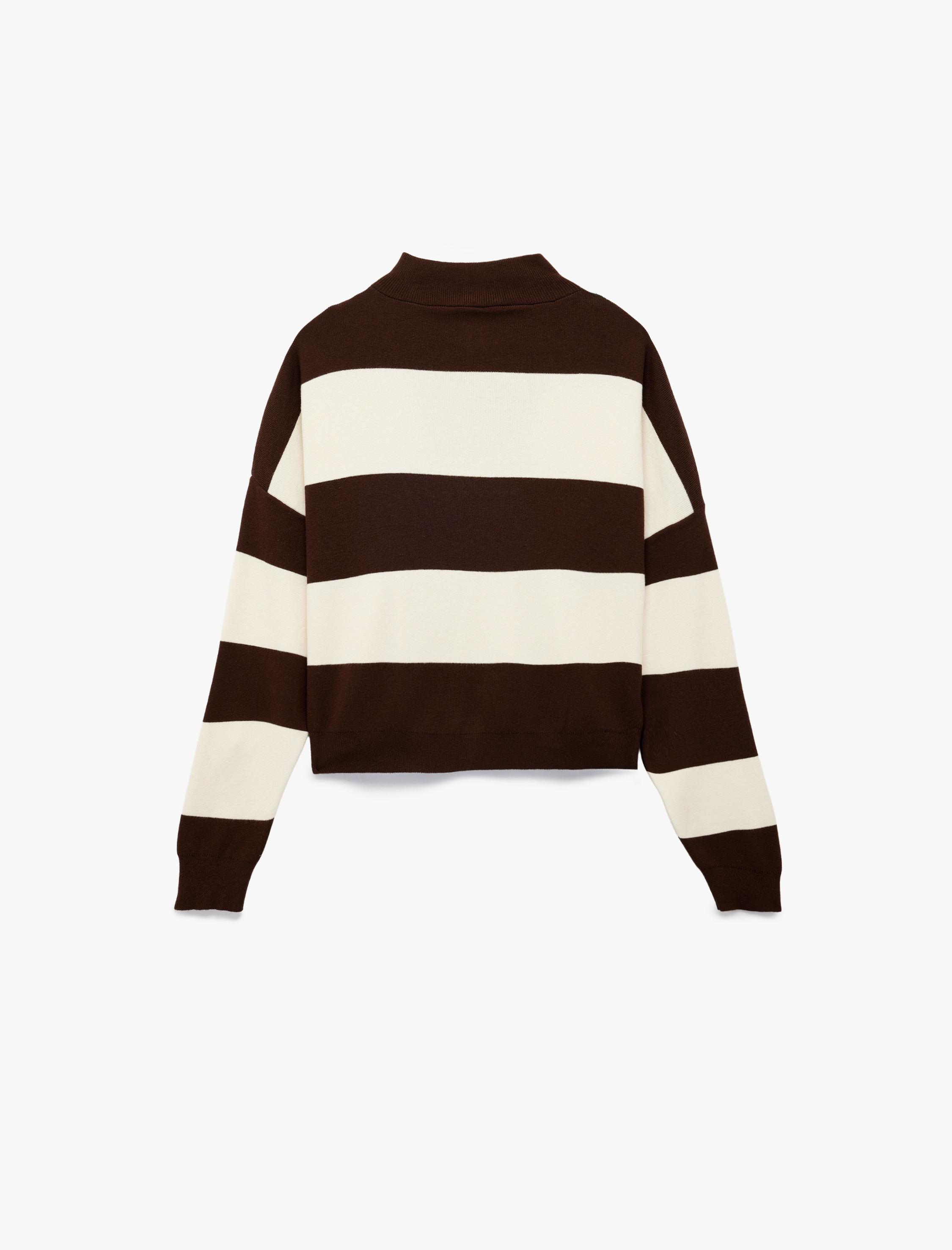   Viskon Karışımlı Renk Bloklu Uzun Kollu Yarım Fermuarlı Triko Kazak