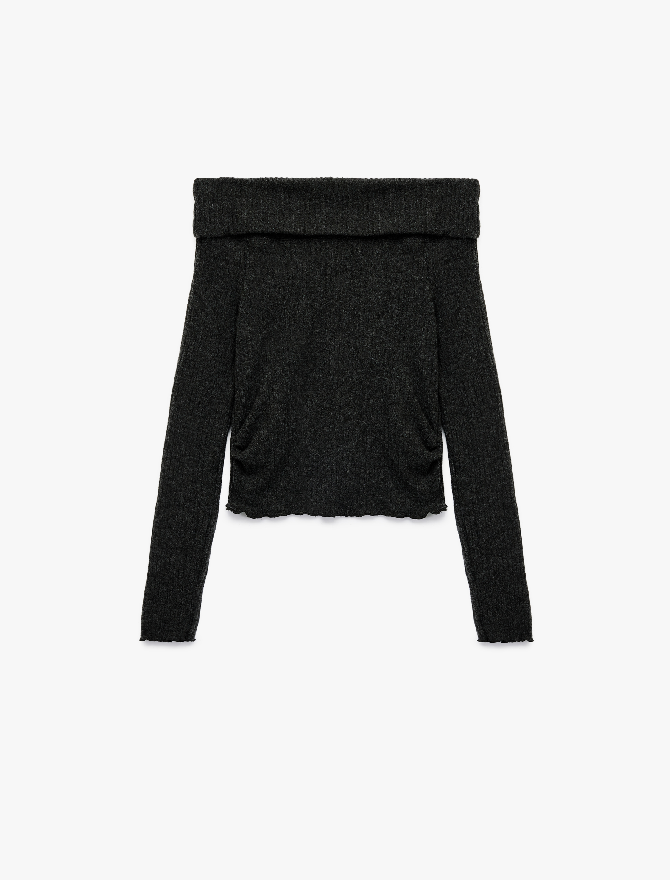   Viskon Karışımlı Kaşkorse Omzu Açık Slim Fit Uzun Kollu Tişört