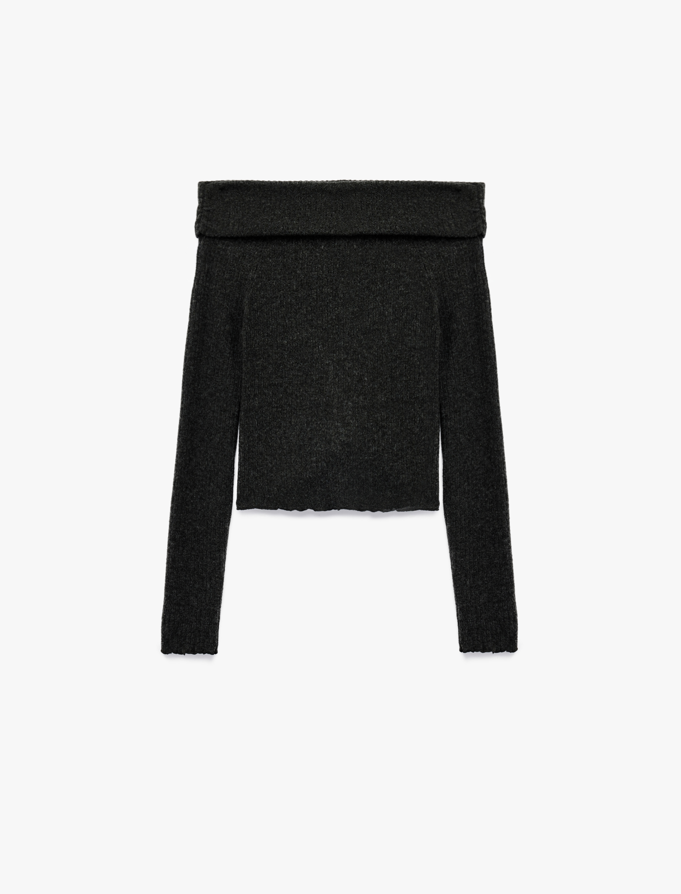   Viskon Karışımlı Kaşkorse Omzu Açık Slim Fit Uzun Kollu Tişört