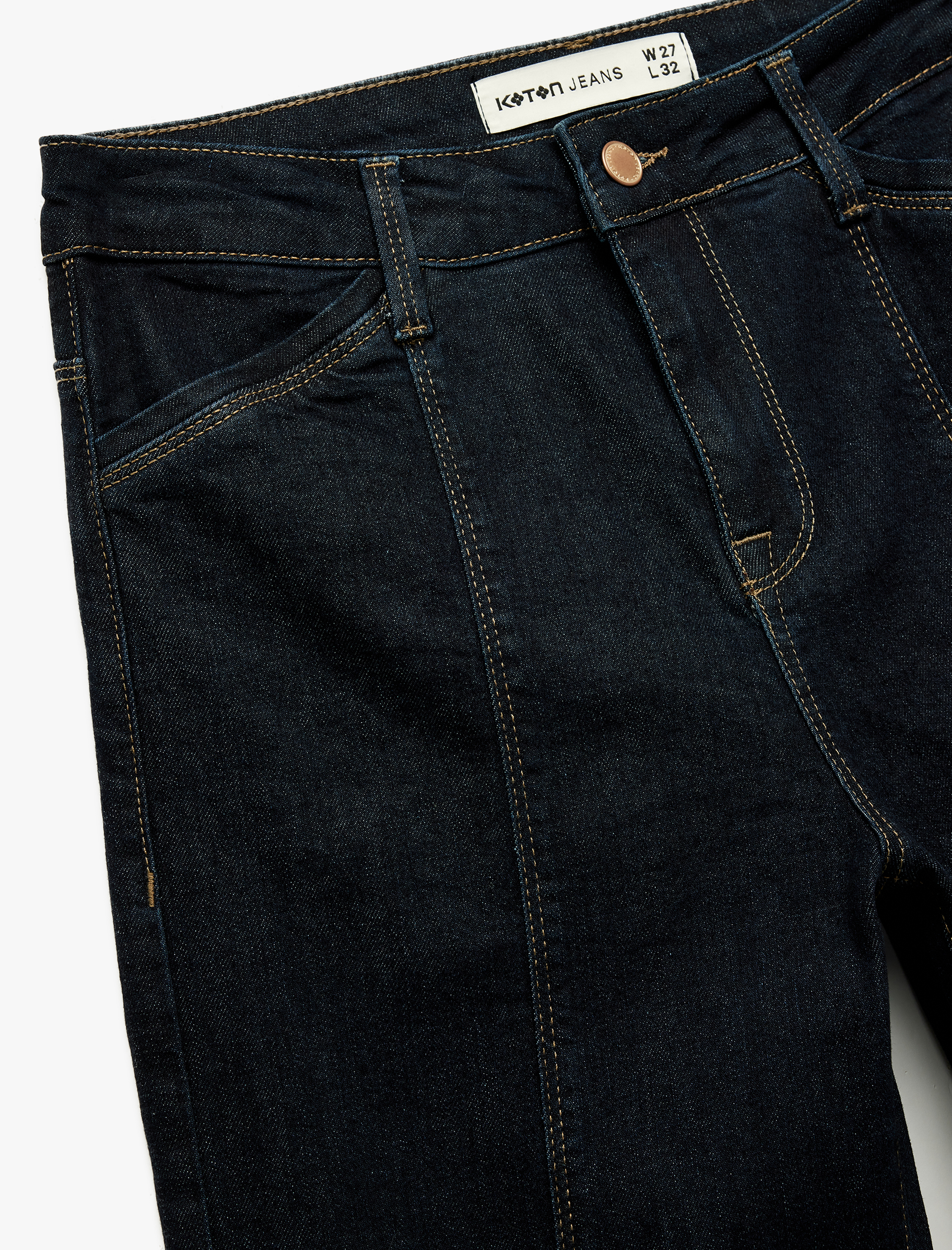 Nervürlü Yüksek Bel Dar Kesim İspanyol Paça Jean Pantolon - Flare Jeans