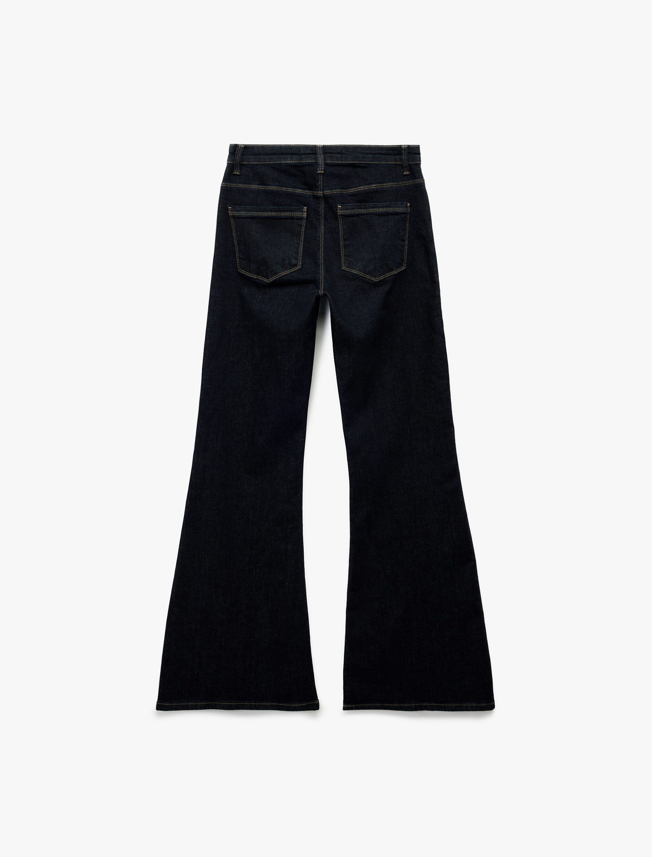 Nervürlü Yüksek Bel Dar Kesim İspanyol Paça Jean Pantolon - Flare Jeans