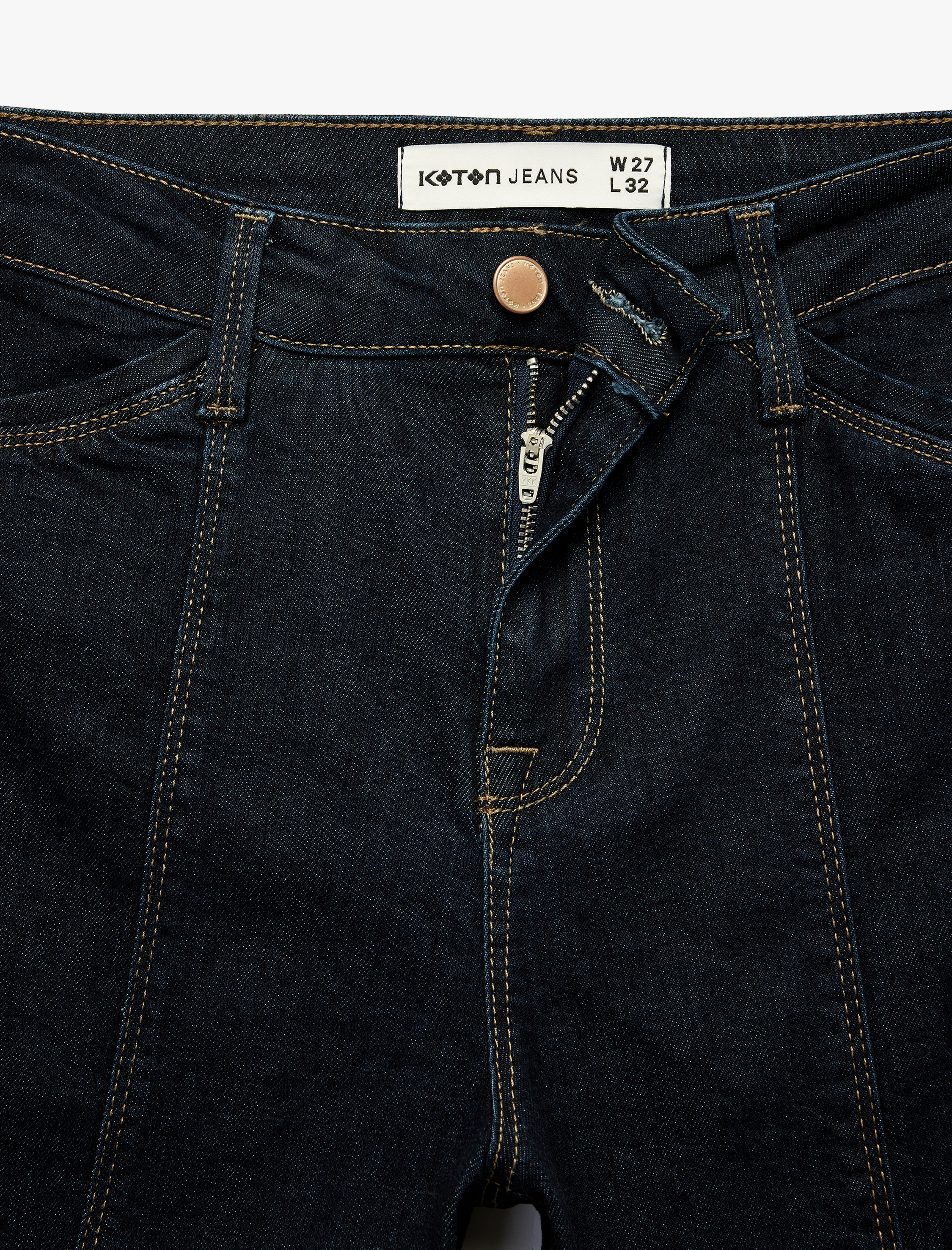 Nervürlü Yüksek Bel Dar Kesim İspanyol Paça Jean Pantolon - Flare Jeans