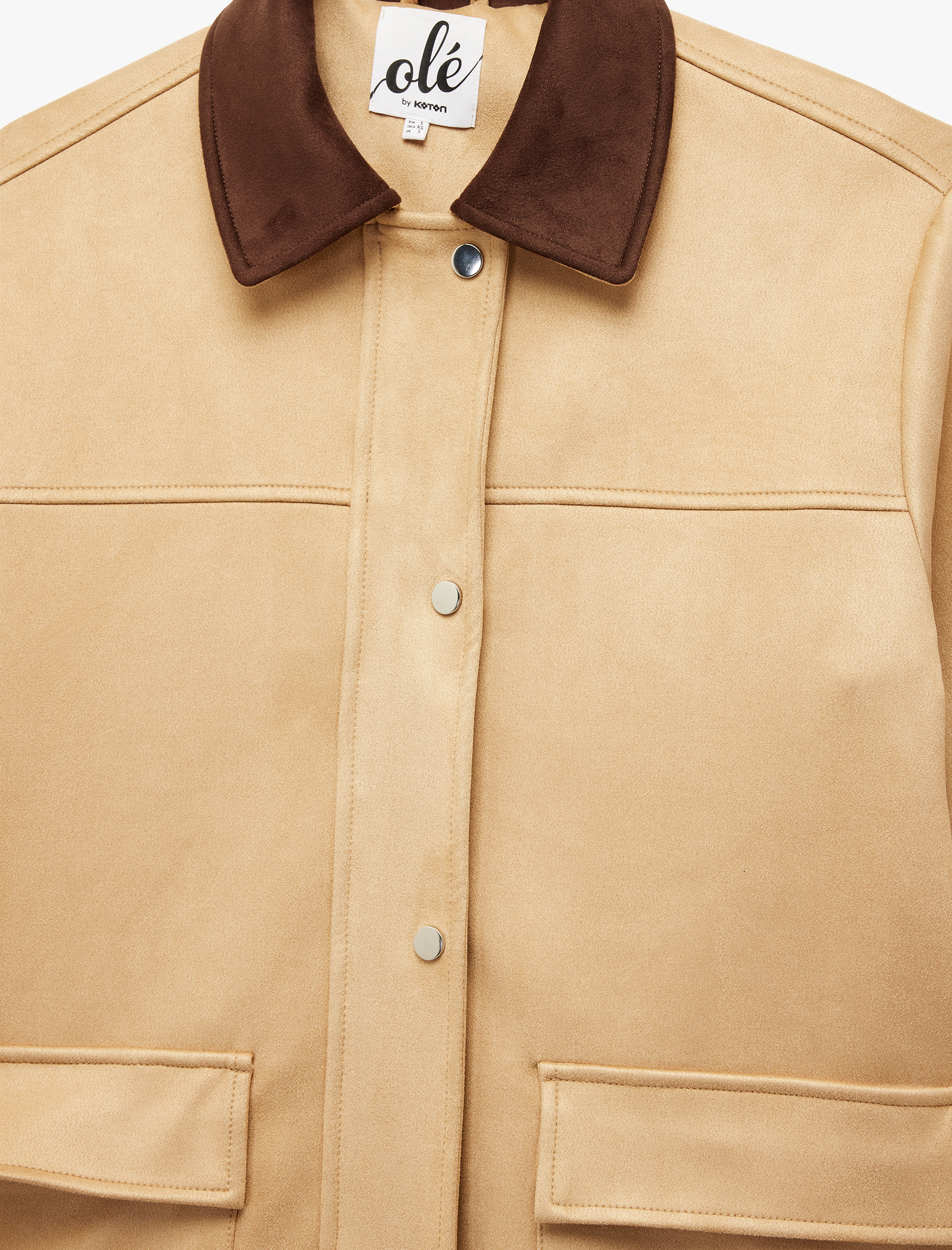   Klasik Yaka Süet Görünümlü Cep Detaylı Çıtçıt Düğmeli Oversize Ceket