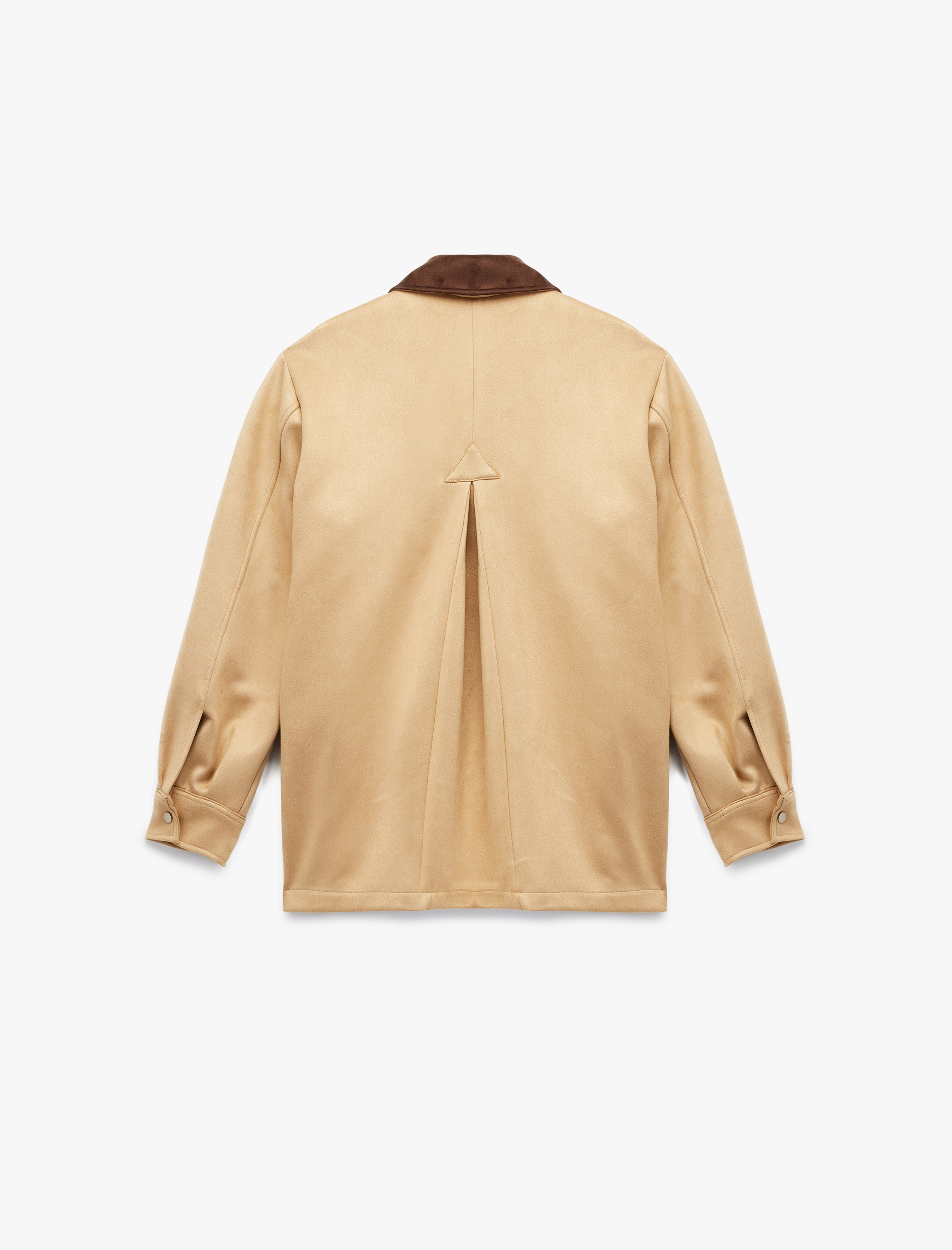   Klasik Yaka Süet Görünümlü Cep Detaylı Çıtçıt Düğmeli Oversize Ceket