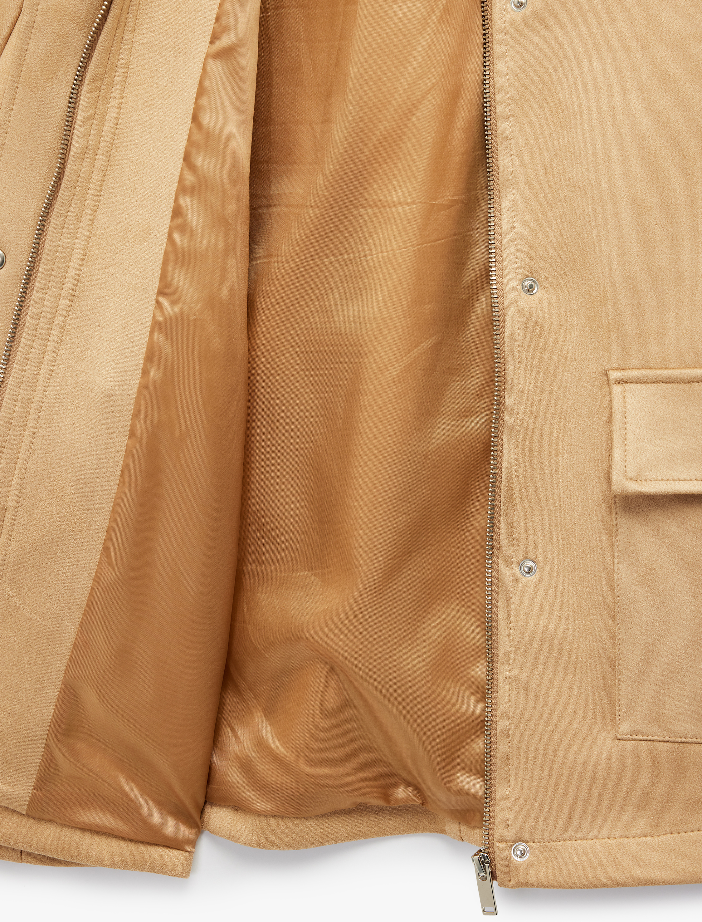   Klasik Yaka Süet Görünümlü Cep Detaylı Çıtçıt Düğmeli Oversize Ceket