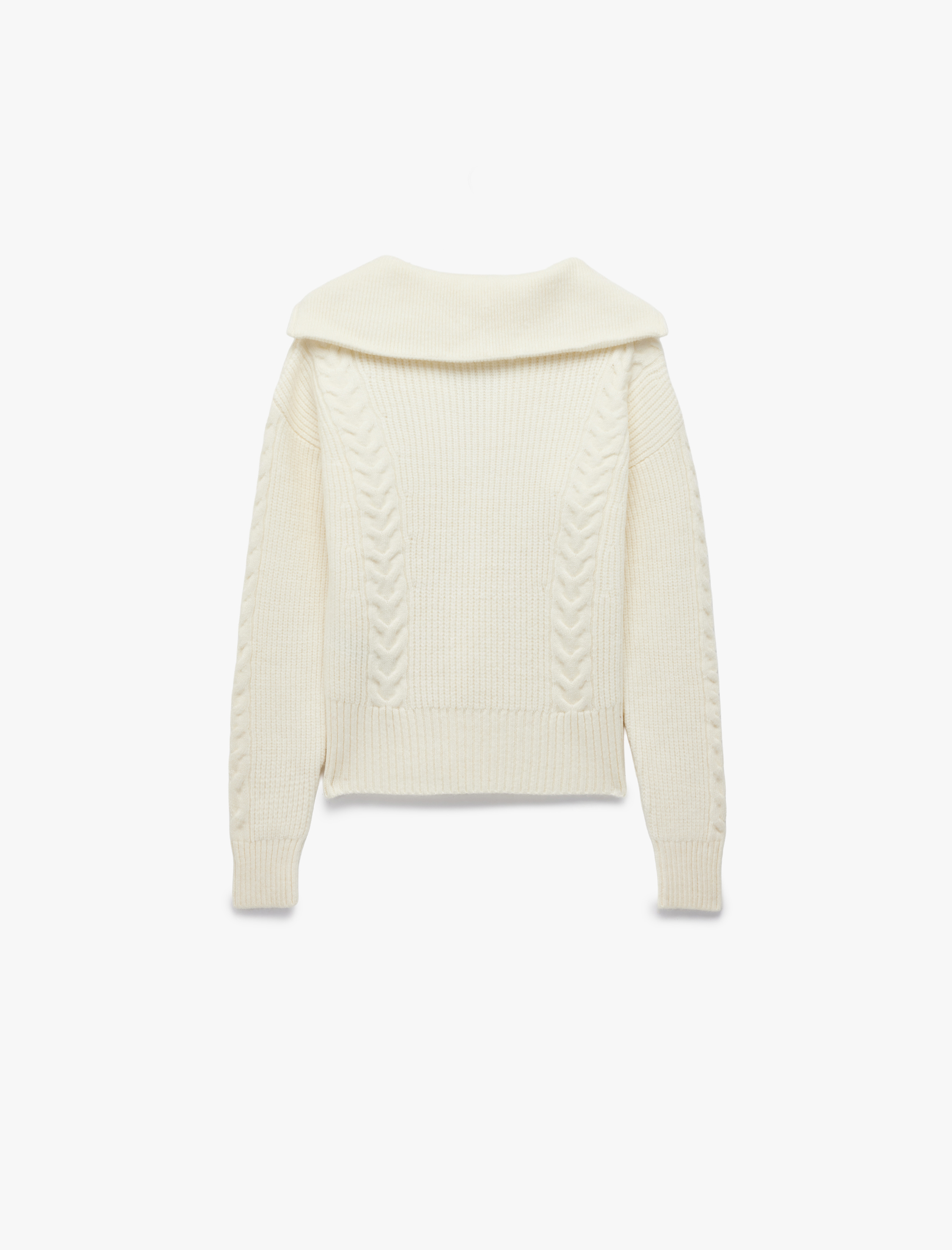   Saç Örgü Dokulu Yarım Fermuarlı Yaka Uzun Kollu Triko Kazak