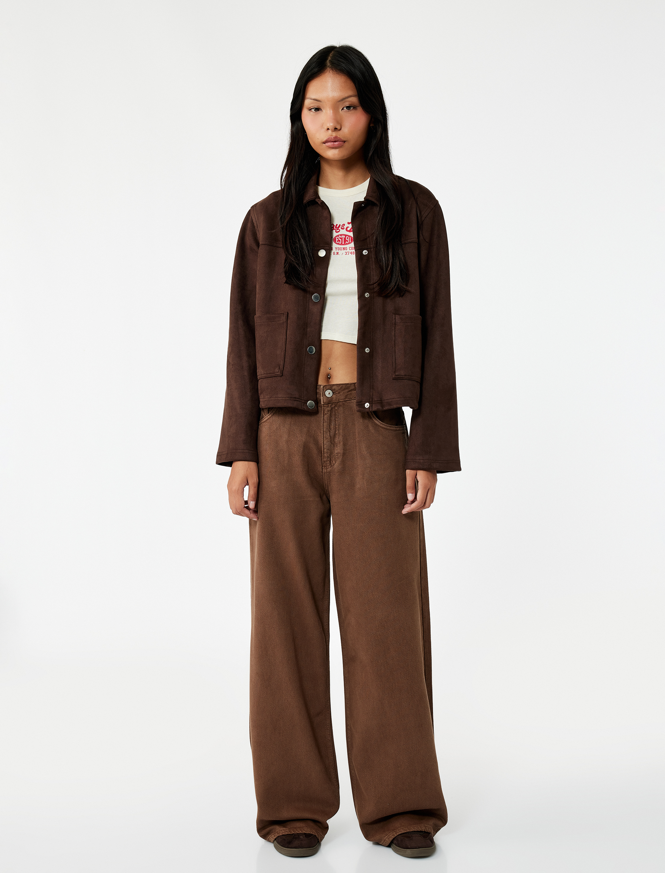   Düğmeli Cepli Bol Kesim Pamuklu Bol Paça Jean Pantolon - Loose Straight Fit Jean