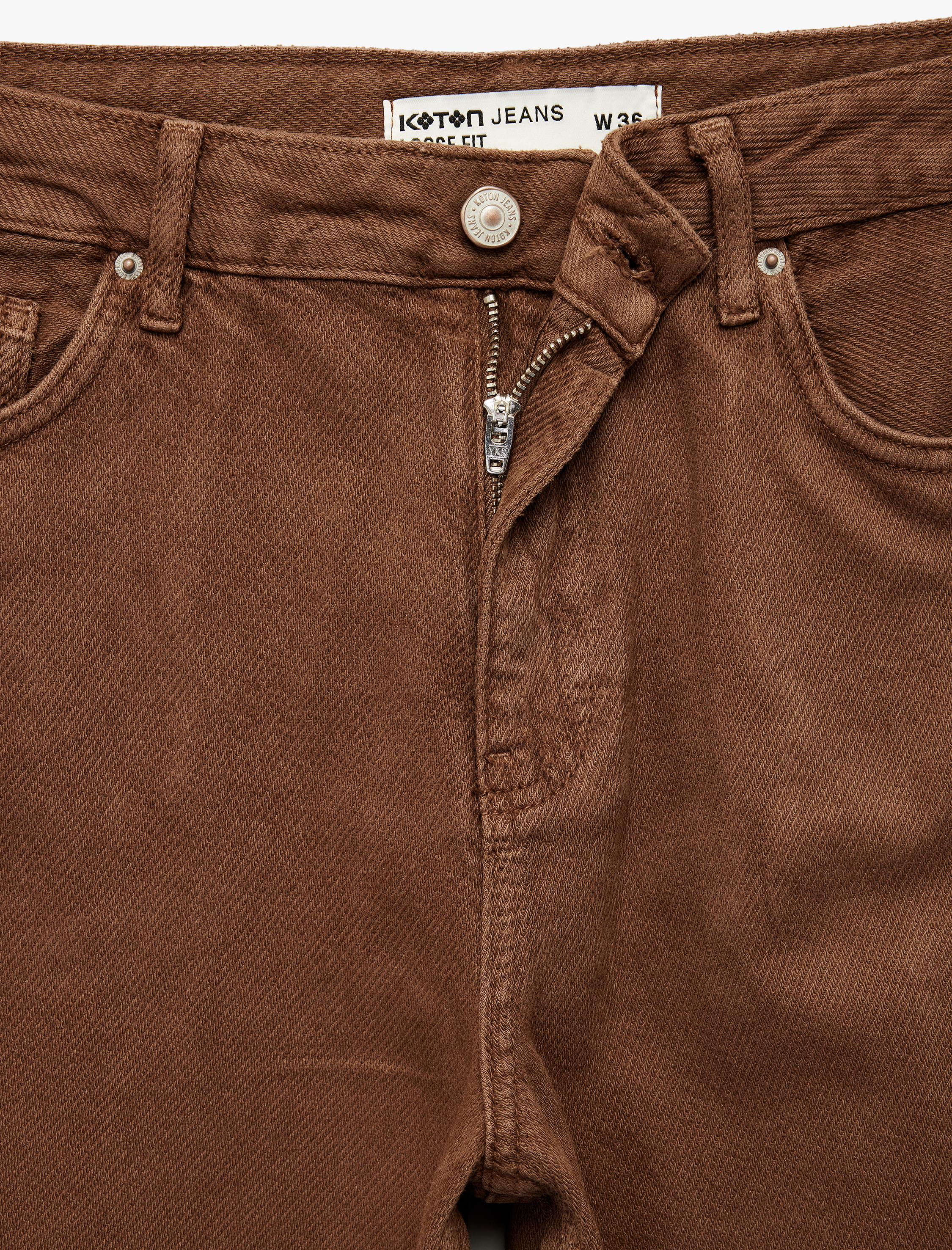   Düğmeli Cepli Bol Kesim Pamuklu Bol Paça Jean Pantolon - Loose Straight Fit Jean