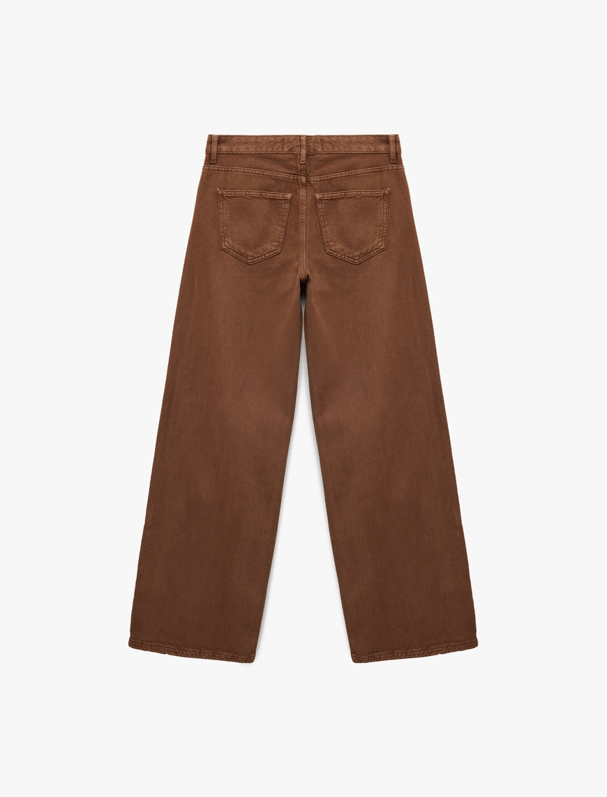   Düğmeli Cepli Bol Kesim Pamuklu Bol Paça Jean Pantolon - Loose Straight Fit Jean