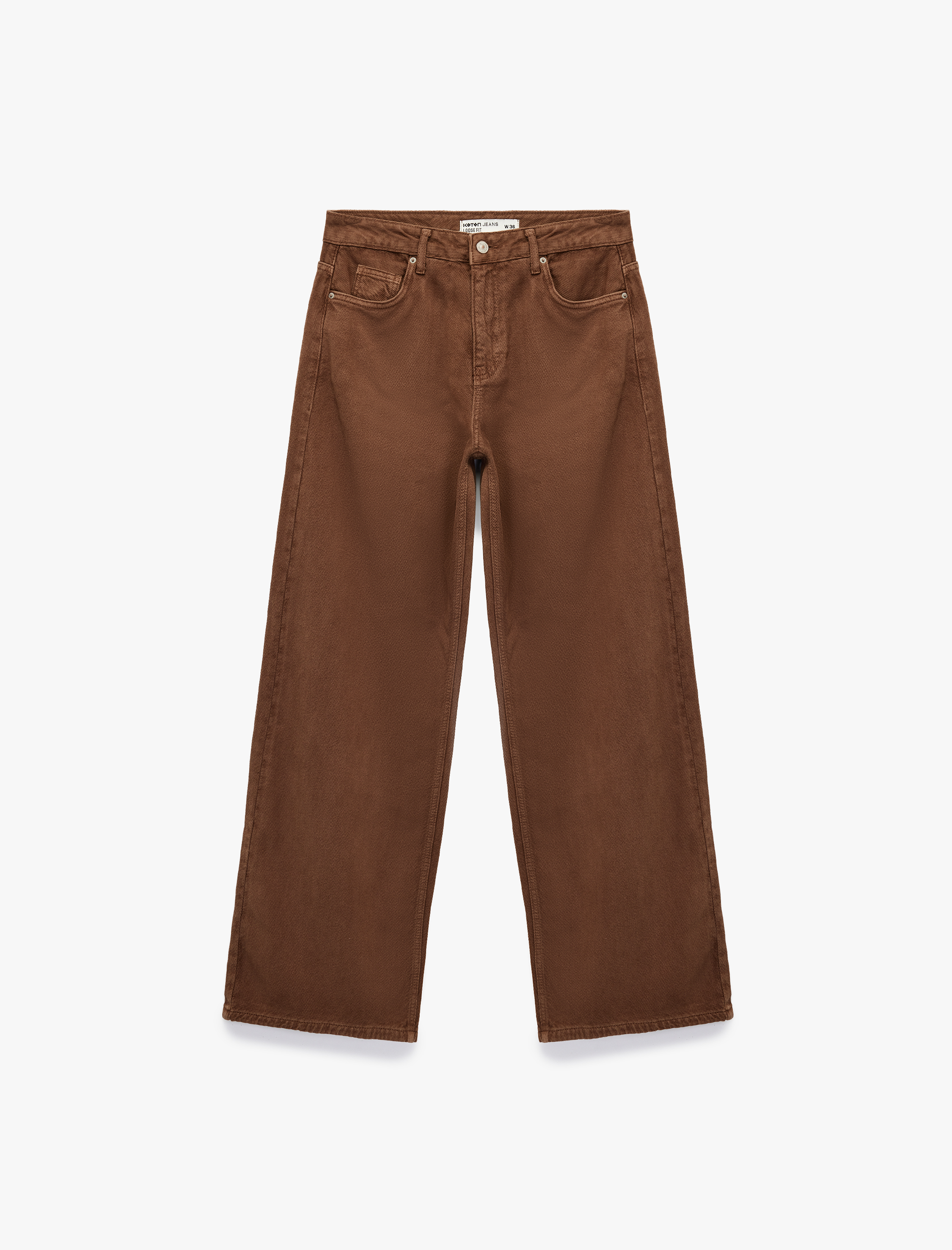   Düğmeli Cepli Bol Kesim Pamuklu Bol Paça Jean Pantolon - Loose Straight Fit Jean