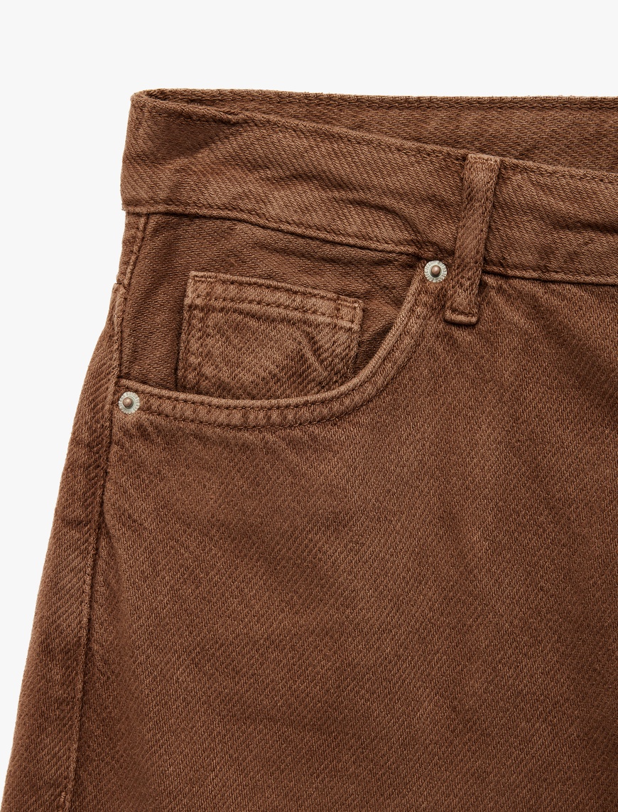   Düğmeli Cepli Bol Kesim Pamuklu Bol Paça Jean Pantolon - Loose Straight Fit Jean