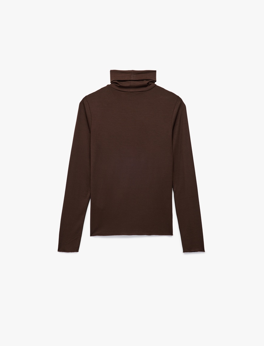   Slim Fit Viskon Kumaş Uzun Kollu Balıkçı Yaka Tişört