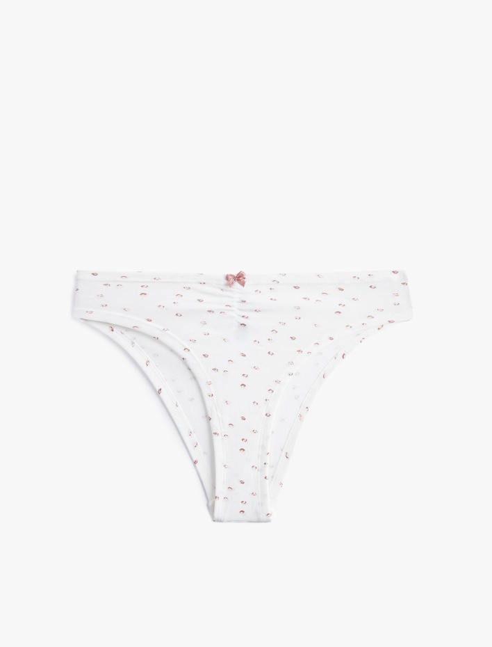  Kurdele Detaylı Rahat Kalıp Pamuklu Desenli Brazilian Külot