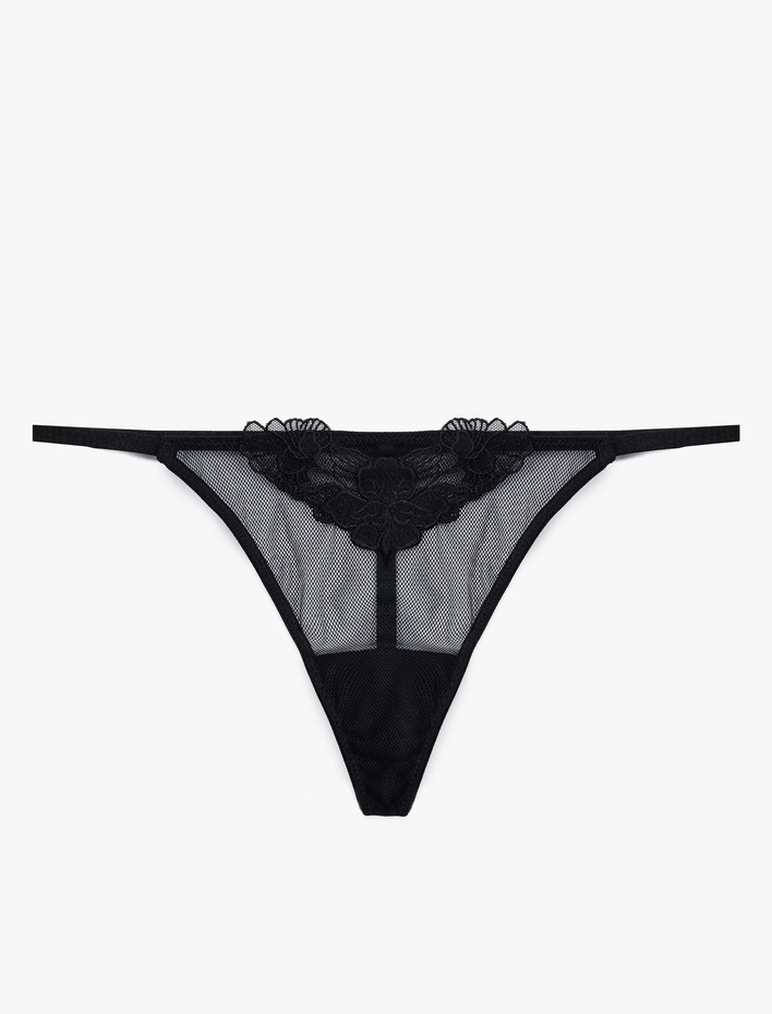  Çiçekli Dantel Detaylı File Kumaş String Külot