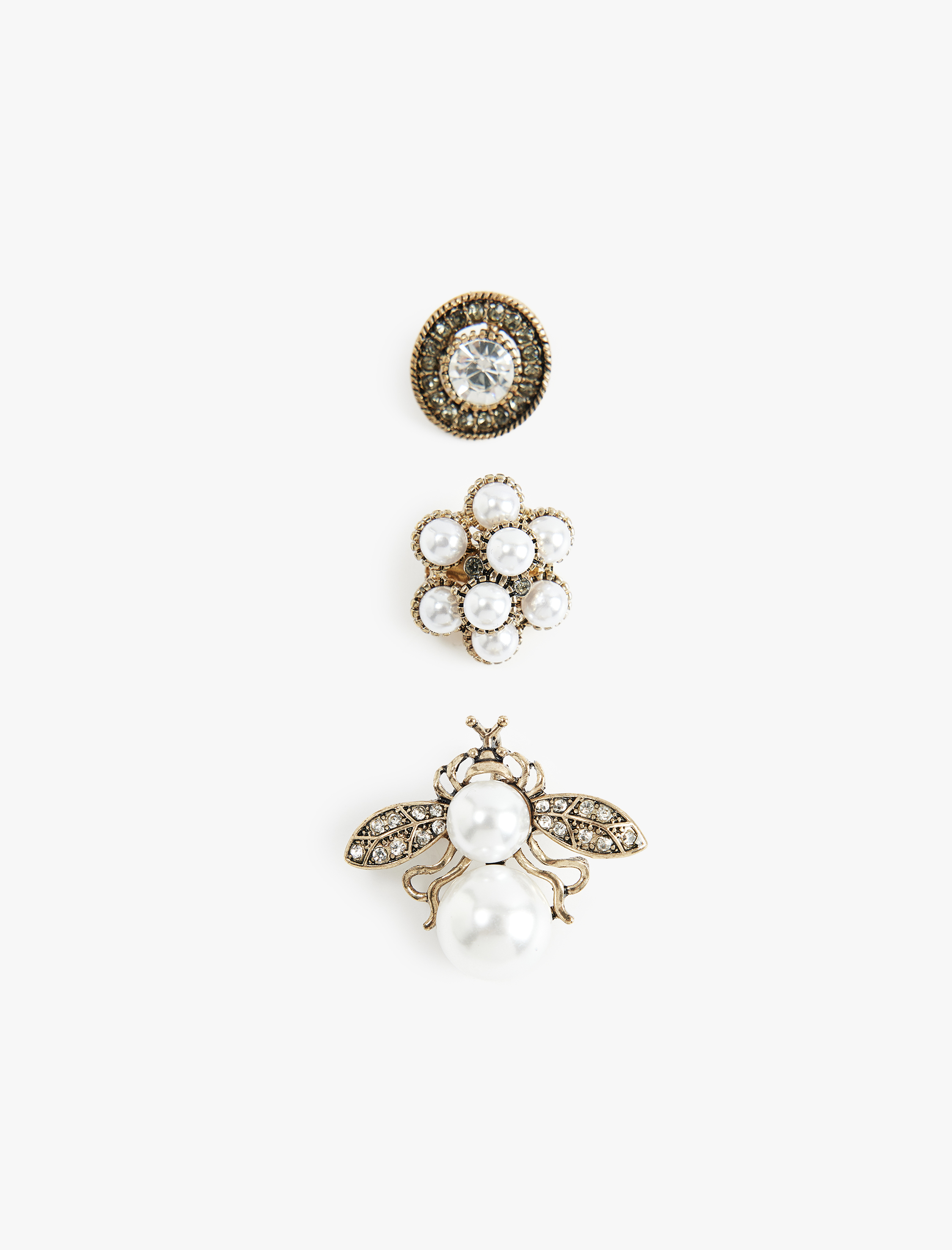  Kadın İncili Taşlı Arı Detaylı 3'lü Broş Seti